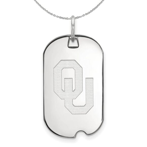 Sterling Silver U. of Oklahoma Dog Tag Necklace - 24 Inch - Picture 1 of 8
